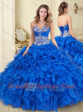 Popular Big Puffy Blue Quinceanera Dress with Beading and Ruffle