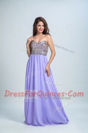 On Sale Lavender Sweetheart Zipper Beading Prom Party Dress Brush Train Sleeveless