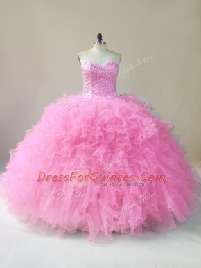 Tulle Sleeveless Floor Length Quince Ball Gowns and Beading and Ruffles