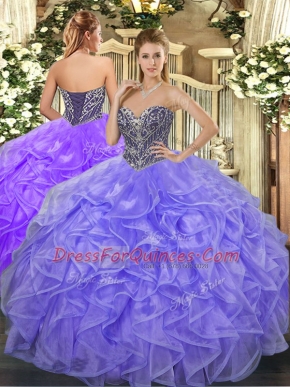 Ball Gowns Quinceanera Dresses Lavender Sweetheart Organza Sleeveless Floor Length Lace Up