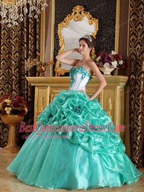 Apple Green Sweetheart Ball Gown Floor-length Organza Hand Made Flowers Quinceanera Dress