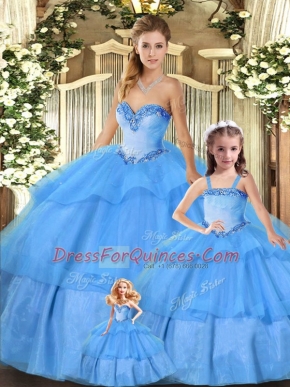 Sweetheart Sleeveless Lace Up Quinceanera Gowns Baby Blue Organza