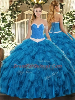 Pretty Sleeveless Appliques and Ruffles Lace Up Sweet 16 Dress