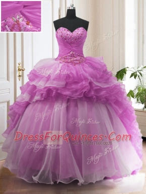 Sophisticated Sleeveless Sweep Train Beading and Ruffled Layers Lace Up Quinceanera Dresses