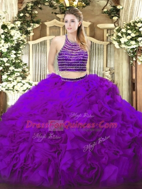 Edgy Sleeveless Beading and Ruffles Lace Up Quinceanera Dresses