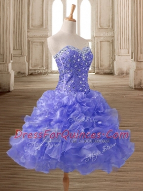 Sweetheart Sleeveless Organza Prom Evening Gown Beading and Ruffles Lace Up
