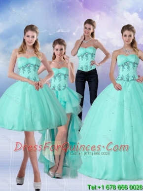 Cheap Pretty Apple Green Sweetheart 2015 Quinceanera Dress with Appliques and Beading
