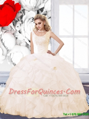 2015 Champagne Custom Made Quinceanera Dresses with Beading and Ruffles