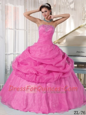 2014 Popular Pink Ball Gown Strapless Floor-length Cheap Quinceanera Dresses