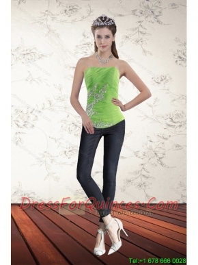 Spring Green Strapless 2015 Corset Dress with Ruffles and Beading