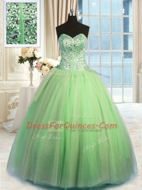 Pretty Green Lace Up Quinceanera Gowns Beading and Ruching Sleeveless Floor Length