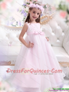 Scoop Adorable Appliques and Bownot Pageant Dresses for Girl in Baby Pink