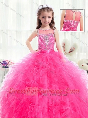 Beautiful Bateau Hot Pink Mini Quinceanera Dresses with Beading