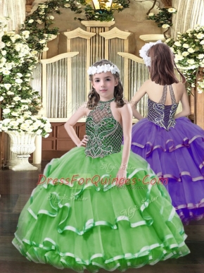 Best Sleeveless Beading and Ruffled Layers Lace Up Kids Pageant Dress