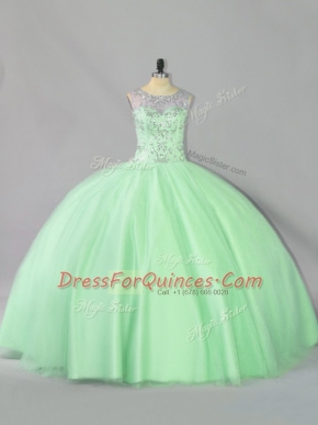 Best Selling Apple Green Lace Up Sweet 16 Quinceanera Dress Sequins Sleeveless Floor Length