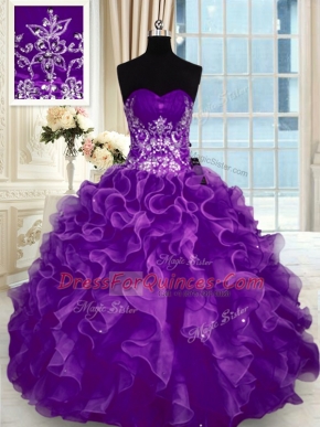 Floor Length Purple Quinceanera Dress Sweetheart Sleeveless Lace Up