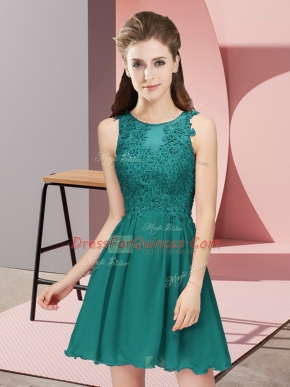 Clearance Sleeveless Chiffon Mini Length Zipper Quinceanera Court Dresses in Turquoise with Appliques