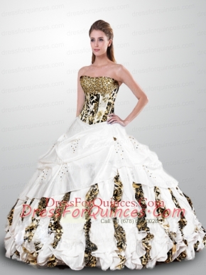 Luxirious Strapless Zebra White Quinceanera Gown with Beading