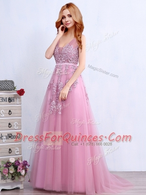 With Train Empire Sleeveless Pink Homecoming Dress Brush Train Backless