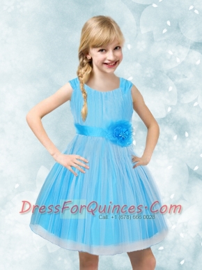 A-Line Scoop Ruching and Hand Made Flowers Flower Girl Dress for 2014