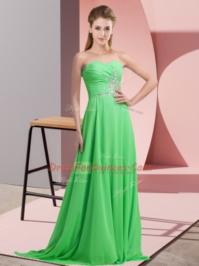 Fine Chiffon Sleeveless Floor Length Evening Dress and Beading and Ruching