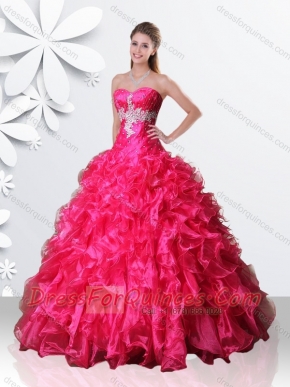 Fashionable Organza Hot Pink Quinceanera Dress with Beading and Ruffles