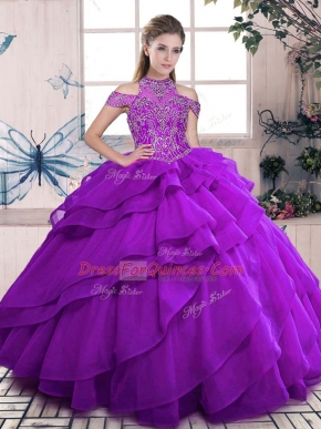 Gorgeous Floor Length Ball Gowns Sleeveless Purple Ball Gown Prom Dress Lace Up