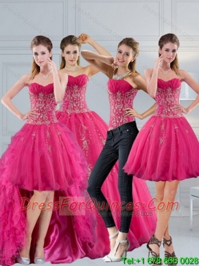 2015 New Styles Hot Pink Sweetheart Quinceanera Dress with Appliques and Beading