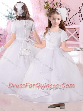 Fashionable Ankle Length Applique Mini Quinceanera Dresses with Short Sleeves