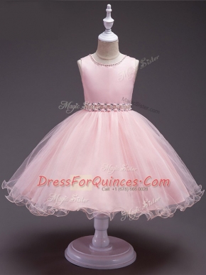 Latest Beading Kids Formal Wear Baby Pink Zipper Sleeveless Knee Length