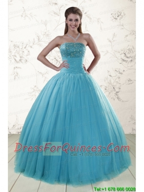2015 New Style Sweetheart Baby Blue Quinceanera Dresses with Appliques