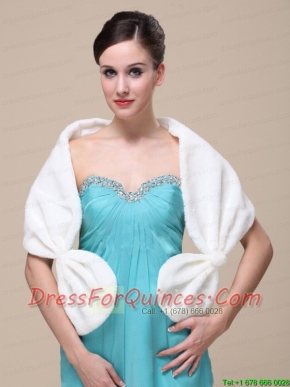 Faux Fur Special Occasion / Wedding Shawl  In Ivory With V-neck