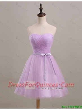 Cheap Pretty Ruching and Belt Short Prom Dresses in Lilac for 2016