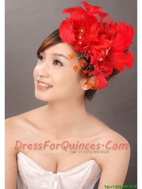 Elegant Red Feather Flowers Beading Womens Fascinators