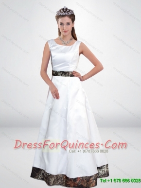 Inexpensive A Line Scoop Camo 2015 Prom Dresses with Belt
