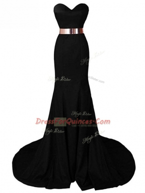 Sweetheart Sleeveless Brush Train Lace Up Homecoming Dress Black Chiffon