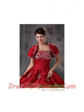Beautiful Open Front Red Quinceanera Jacket with Appliques