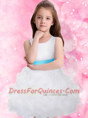 Sashes A-Line Scoop Ruffles 2014 Flower Girl Dress in White