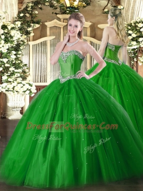 Beauteous Sleeveless Floor Length Beading Lace Up 15 Quinceanera Dress with Green