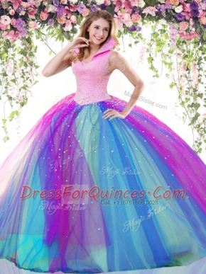 Most Popular Sleeveless Backless Floor Length Beading Sweet 16 Quinceanera Dress