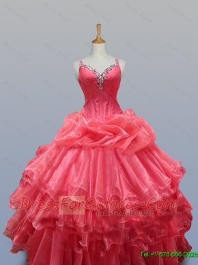 Beading and Ruffled Layers Straps Custom Made Quinceanera Dresses for 2015