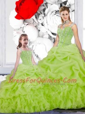 Top Selling Yellow Green Sleeveless Beading and Ruffles and Pick Ups Floor Length Quinceanera Gowns