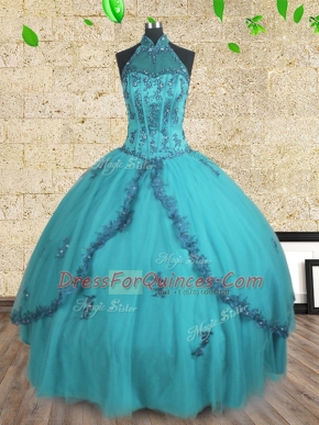 New Arrival Halter Top Sleeveless Beading Lace Up 15 Quinceanera Dress