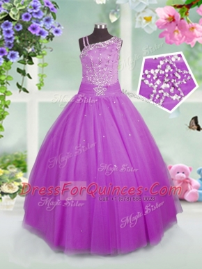 Stunning Sleeveless Lace Up Floor Length Beading Flower Girl Dresses for Less
