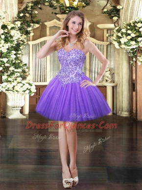 Lavender Sleeveless Tulle Lace Up Homecoming Dress for Prom and Party