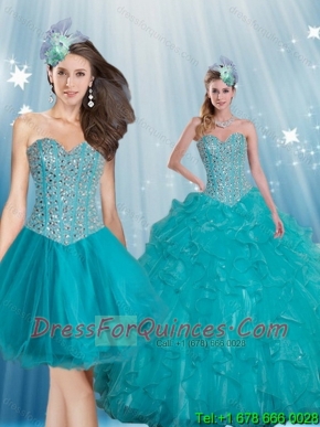 Perfect Sweetheart 2015 Turquoise Quinceanera Dresses with Beading