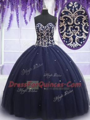 Designer Navy Blue Sleeveless Tulle Lace Up Quinceanera Dresses for Military Ball and Sweet 16 and Quinceanera