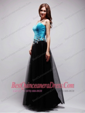 Blue and Black Empire Sweetheart Floor-length Tulle Appliques Prom / Evening Dress