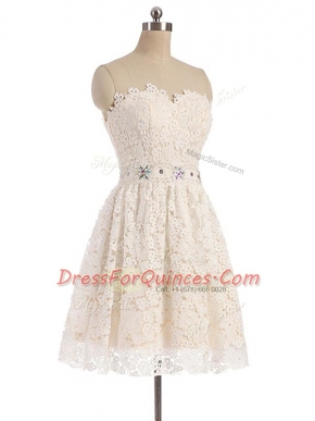 Custom Design Mini Length Champagne Evening Dress Sweetheart Sleeveless Zipper