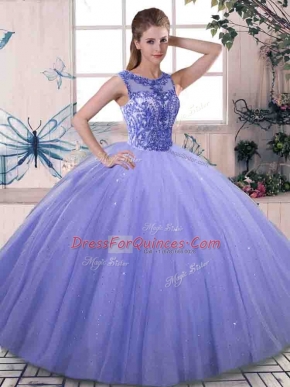 Noble Lavender Lace Up Scoop Beading Quinceanera Dresses Tulle Sleeveless